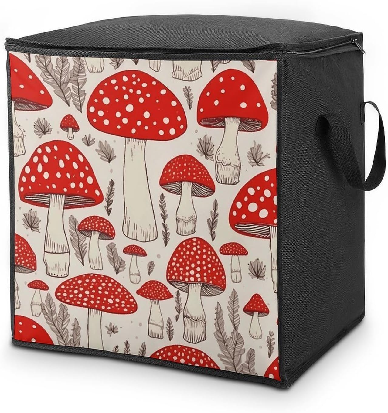 Red White Mushroom Storage Bag with Zippers And Handle Extra Large Bedding Comforter Storage Bag Foldable Blanket Storage Bags Fabric Moving Bags for Closet Organizer (70L)