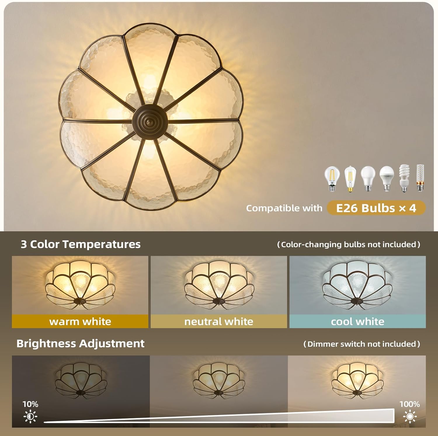 Vintage Black Glass Ceiling Light - Large 17.7 in Bronze Mid Century Flush Mount Lighting Fixtures - Art Deco Antique Modern Lamps for Hallway Bedroom Kitchen Entryway Farmhouse Bathroom Hall Laundry