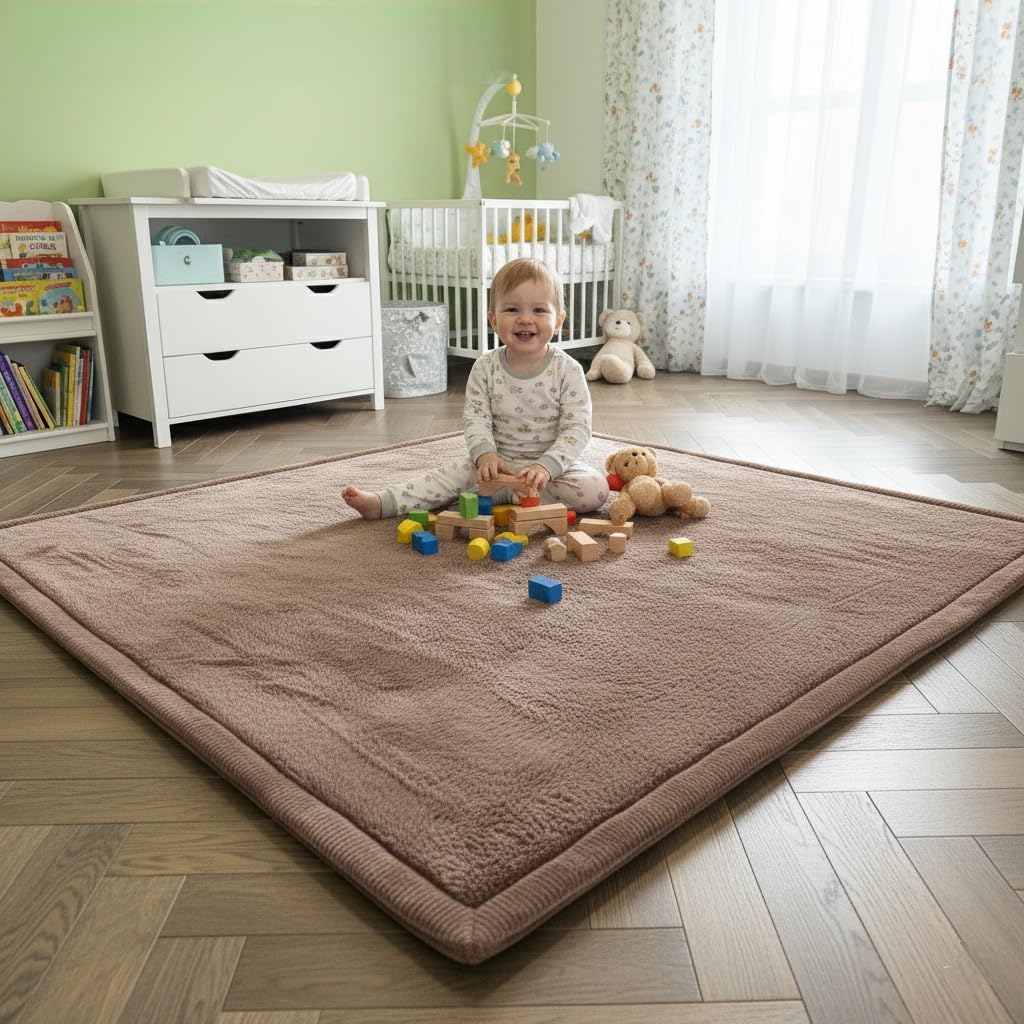 VIMODA Teppich Baby Spielmatte kinderteppich Krabbeldecke hochwertigem Schaum rutschfest,Farbe:Braun;Maße:140x200 cm