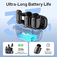 Vista 6 de Mini Wireless Lavalier Microphone for iPhone ipad Android, Noise Reduction and Mute, 33h Charging Case, AI Voice Changer, 131FT Range, Mini Lapel