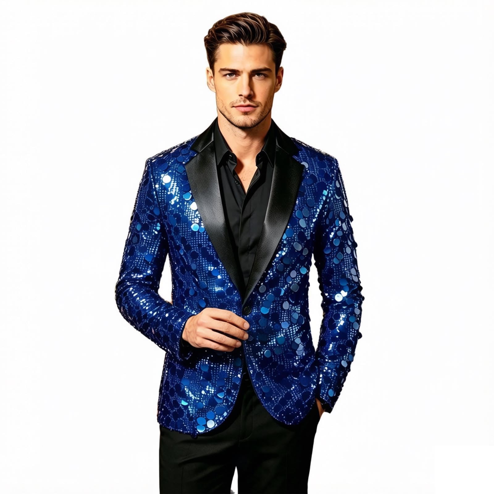 Lentejuelas Sakko Hombres Boda Blazer Traje Chaqueta de Negocios Trajes | Chaqueta de tenis, forro polar, manga larga, color negro, para tiempo libre, bombero, chaqueta de moto, chaqueta textil
