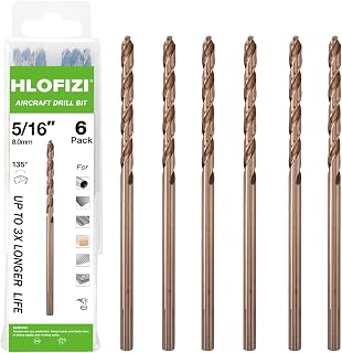 5/16 x 6 Inch Cobalt Long Drill Bits (6 Pack), Drilling for Hard Wood, Aluminum, and Soft Metal