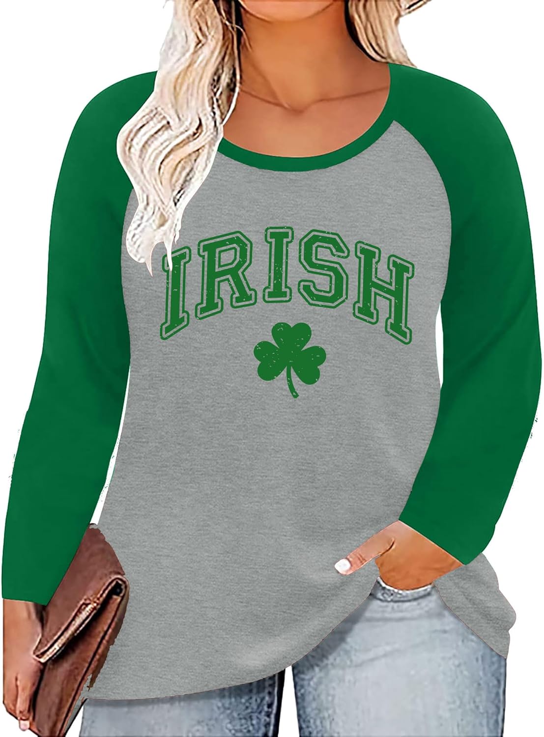 Women Plus Size St. Patrick's Day Shirt Lucky Shamrock Tees Green Heart Tshirt Irish Clover Tops
