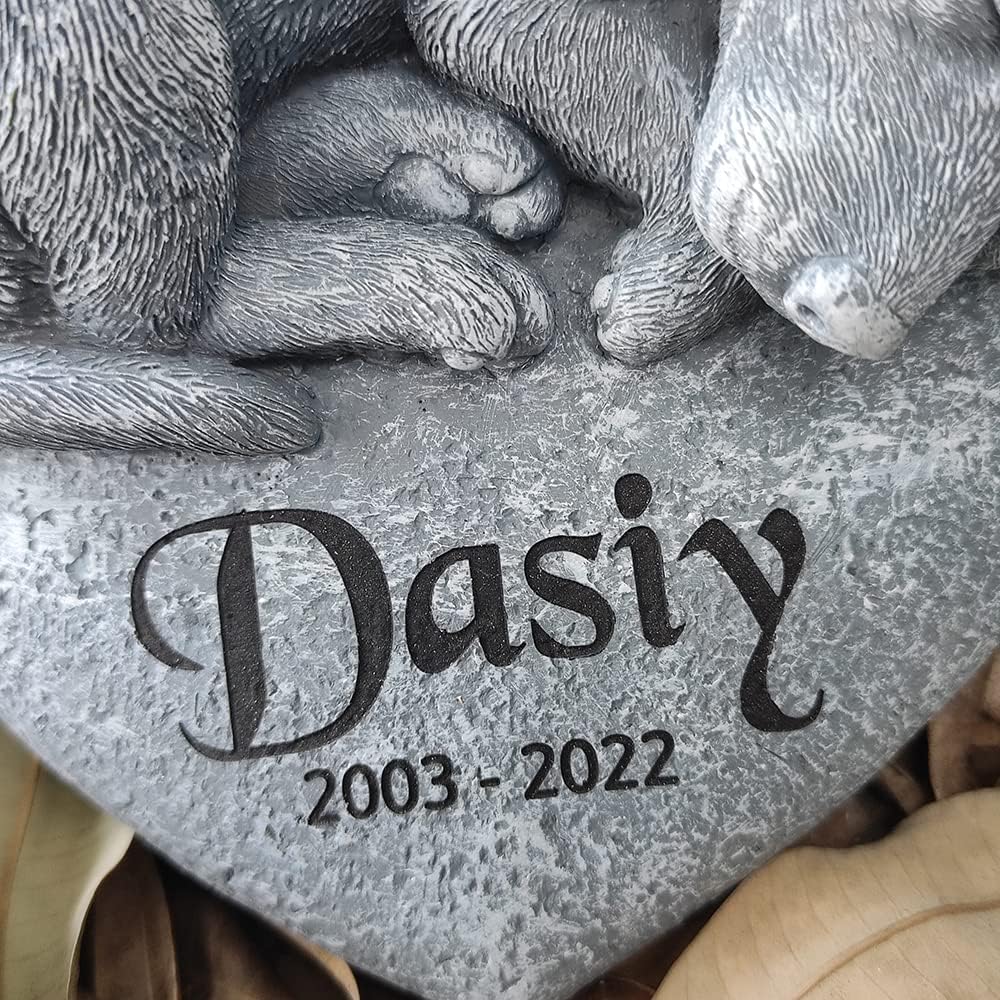 Personalized Angel Dog Statue Memorial Stones Grave Markers with A Sleeping puppy On the Heart-Shaped Stone-Dog Memorial Gifts for Loss of Dog.