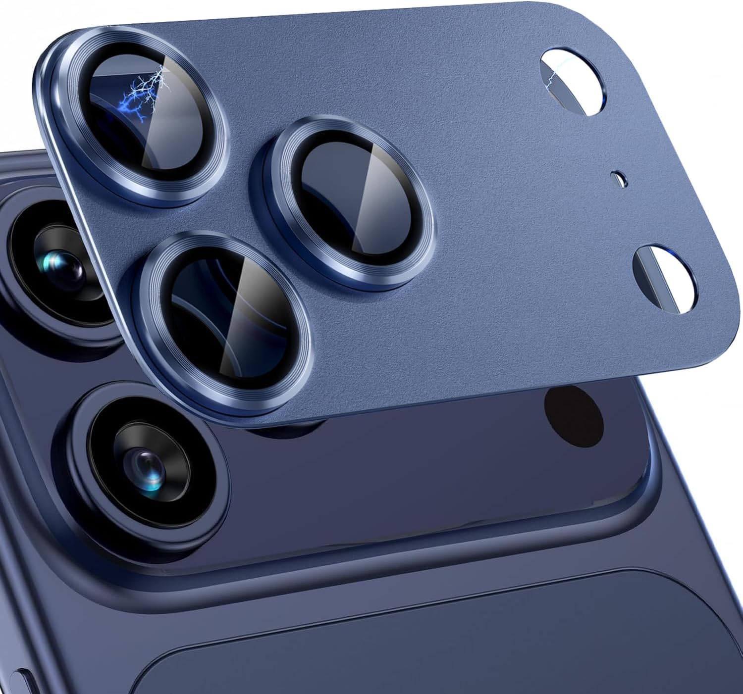 Compatible for iPhone 17 Pro Max Camera Lens Protector, [Military Grade Shatterproof] [Strong Adhesion] Metal Tempered Glass Cover Camera Screen Protector Accessories (Deep Blue)