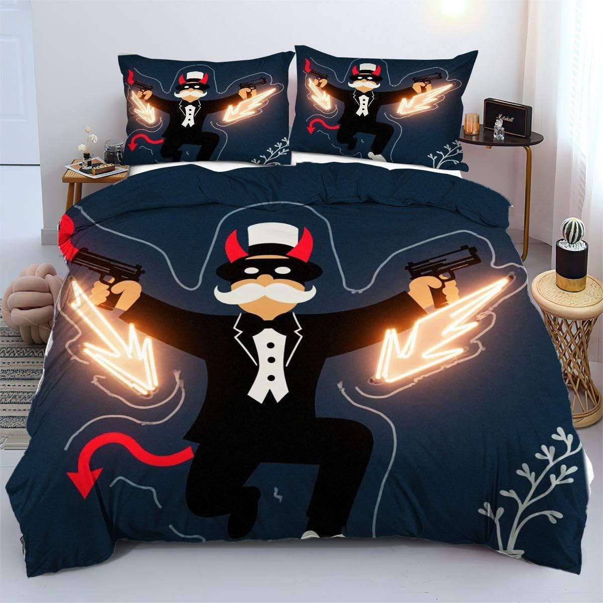 Linge de lit 220x240 cm dessin animé noir pour une chambre d'ado moderne