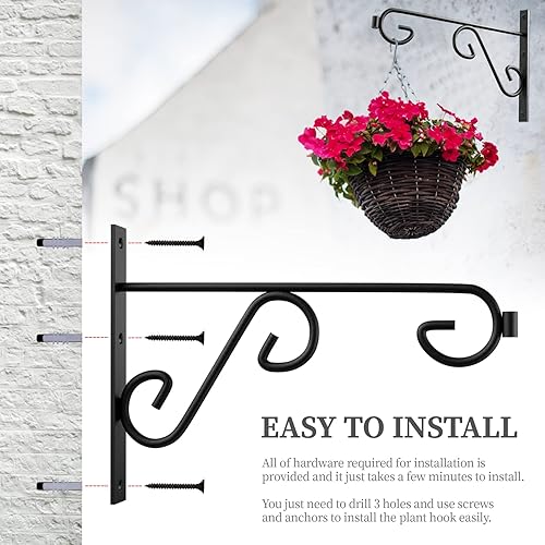 Miniatura 3 de ASZUNE Plant Hanger Bracket 6inch,Metal Plant Hook 2Pack for Bird Feeders,Wind Chimes,Plant Baskets,Lanterns,Indoor&Outdoor Decoration Hooks Black