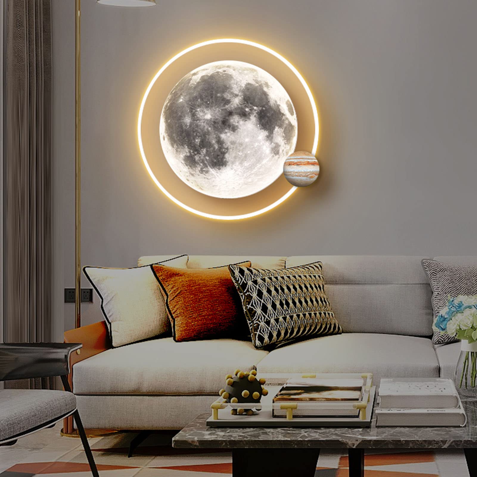 Lampada da parete a LED a forma di luna, lampada 3D con telecomando, funzione di regolazione dell'intensità luminosa, rotonda, ideale da posizionare accanto al letto per la cameretta dei bambini, 15W