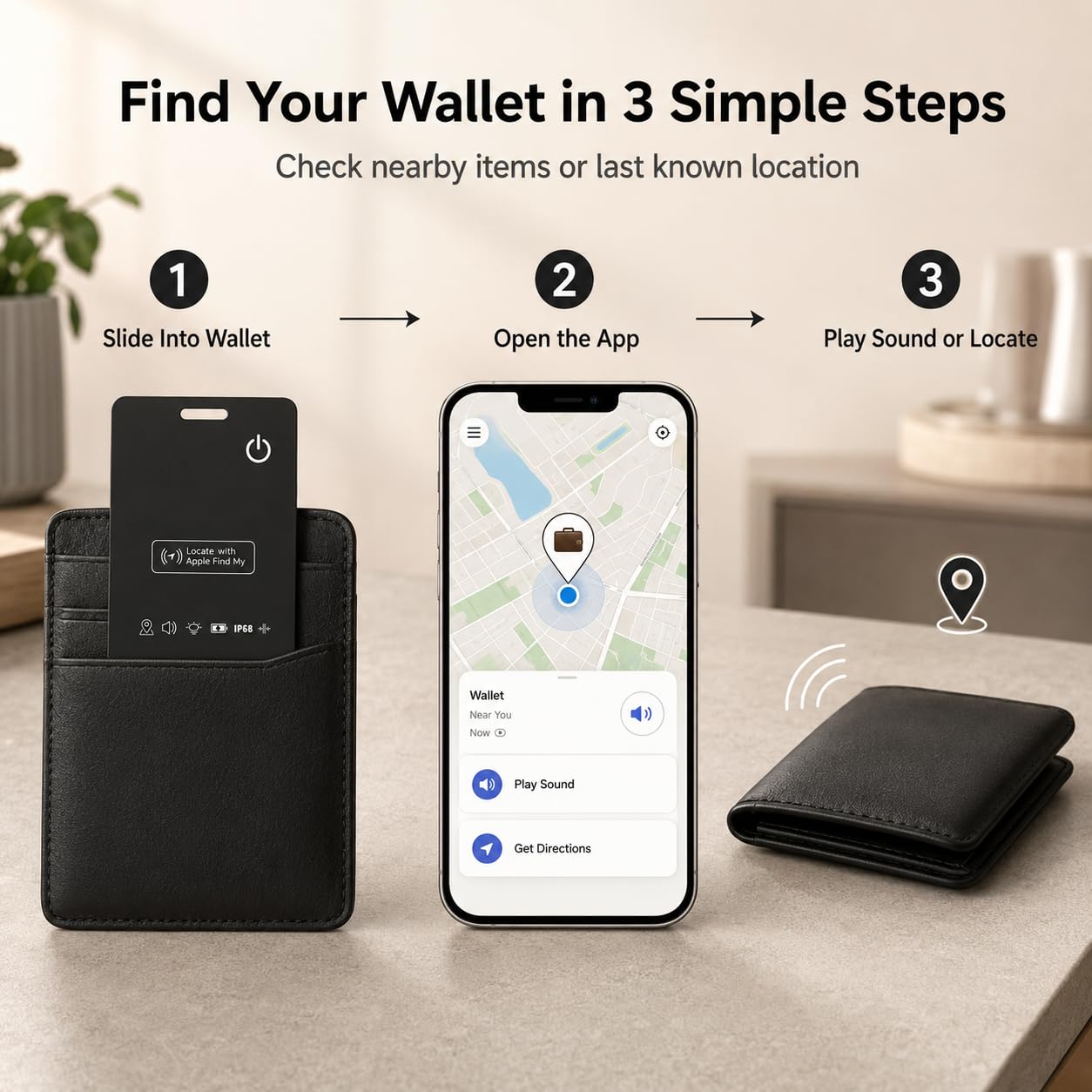 Tarjeta de seguimiento de cartera ultrafina, funciona con Apple Find My, tarjeta localizadora Bluetooth recargable para cartera, equipaje y pasaporte, sin suscripción (1 unidad)