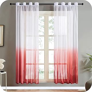 Topfinel Voile Tende Trasparenti Natalizie Moderne Sfumato Decorativi per Finestra Soggiorno Salotto Cucina Balcone Cameretta Casa Camera da Letto Set da 2 Pezzi 140x260cm Rosso