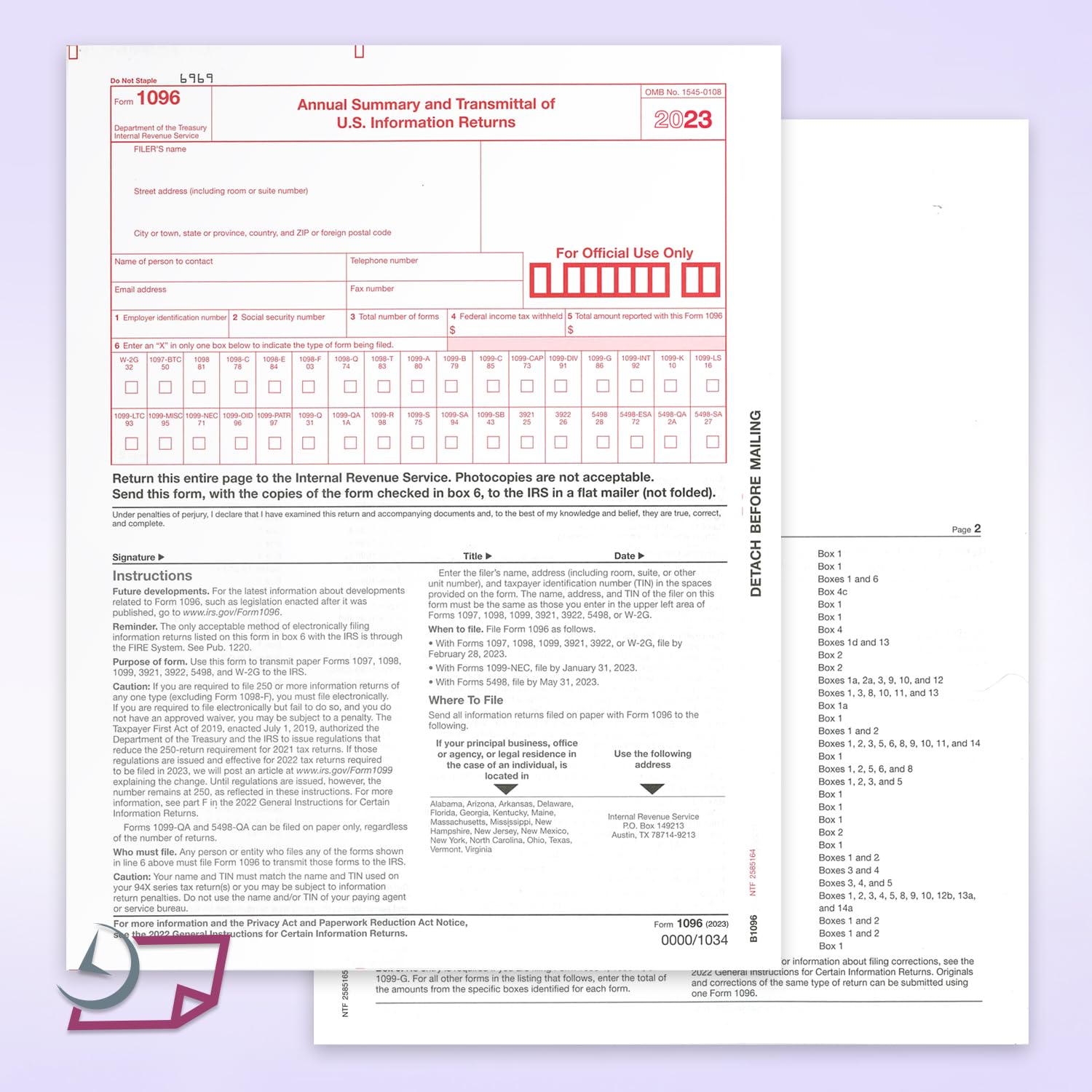 Snapklik.com : NextDayLabels - 1096 Transmittal 2023 Tax Forms, For ...