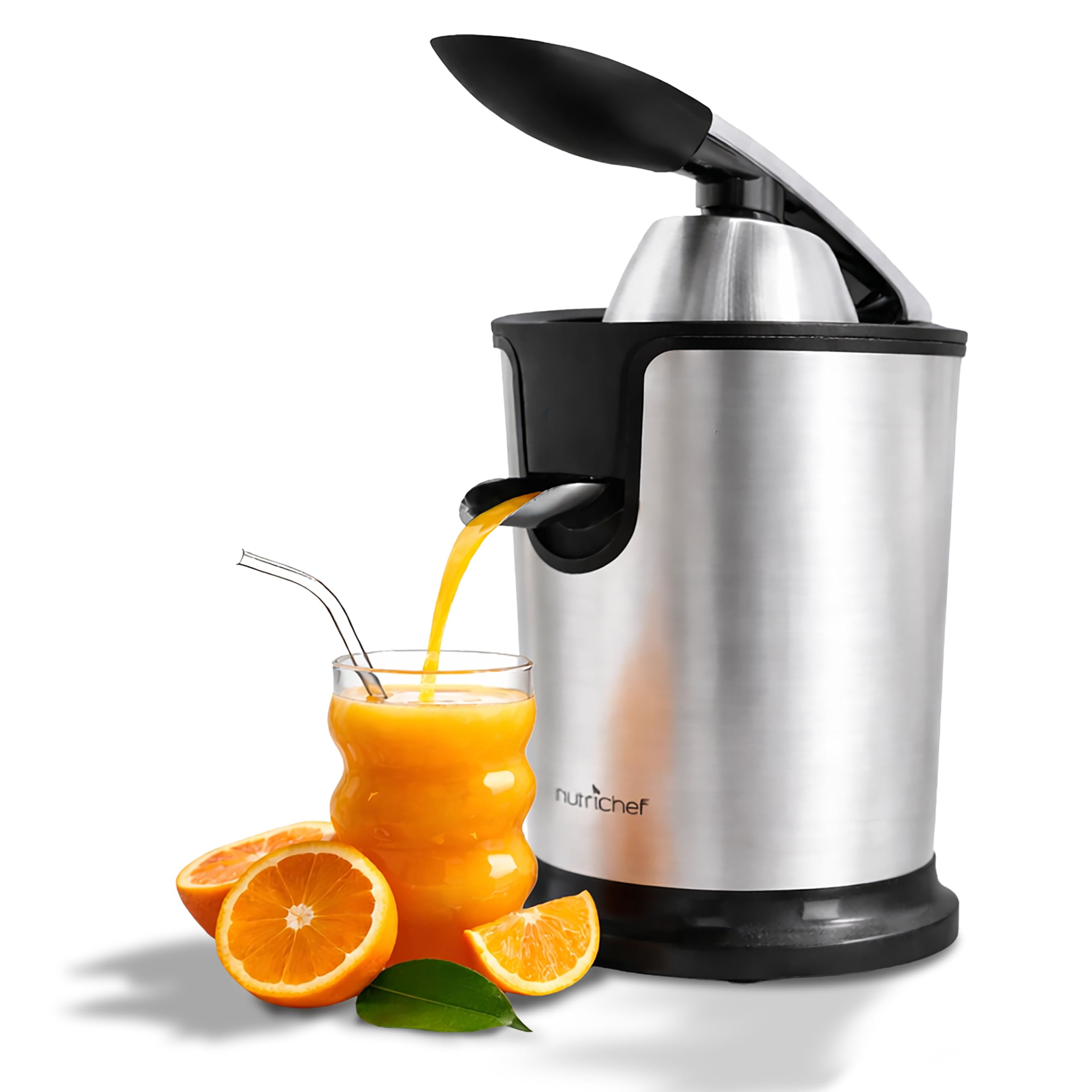 NutriChef Estrattore di Succo, Estrattore e Centrifuga Spremiagrumi Elettrico in Acciaio Inox con Pressa Manuale, Filtro Polpa Regolabile, Lavabile in Lavastoviglie, Motore 160 Watt
