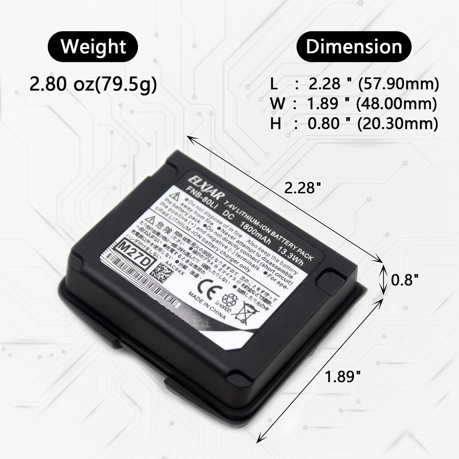 (2-Pack) 7.4V 1800mAh Li-ion Replacement Battery Pack FNB-80Li for Yaesu VX-5 VX-6 VX-6R VX-7R VXA-700 VXA-710 and Standard Horizon HX460 HX470 HX471 Radios