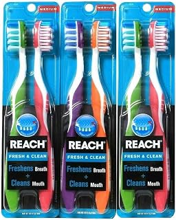 Reach Fresh and Clean Medium Head Toothbrushes, 2 Count (Pack of 3)
