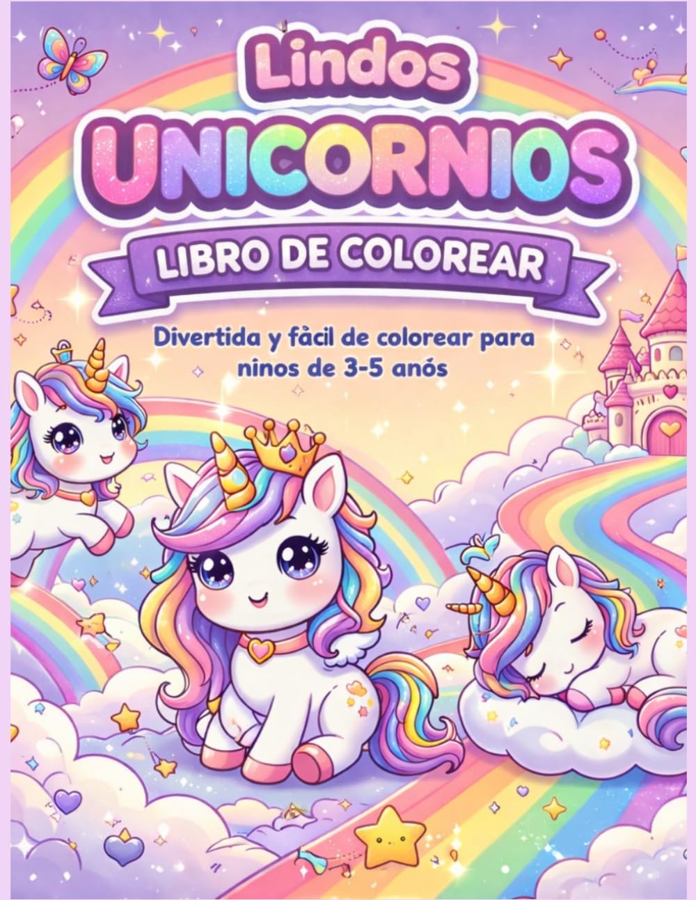 Unicornios Kawaii para Colorear: Libro de Colorear para niños de 3 - 5 años / Dibujos tiernos y fáciles para colorear
