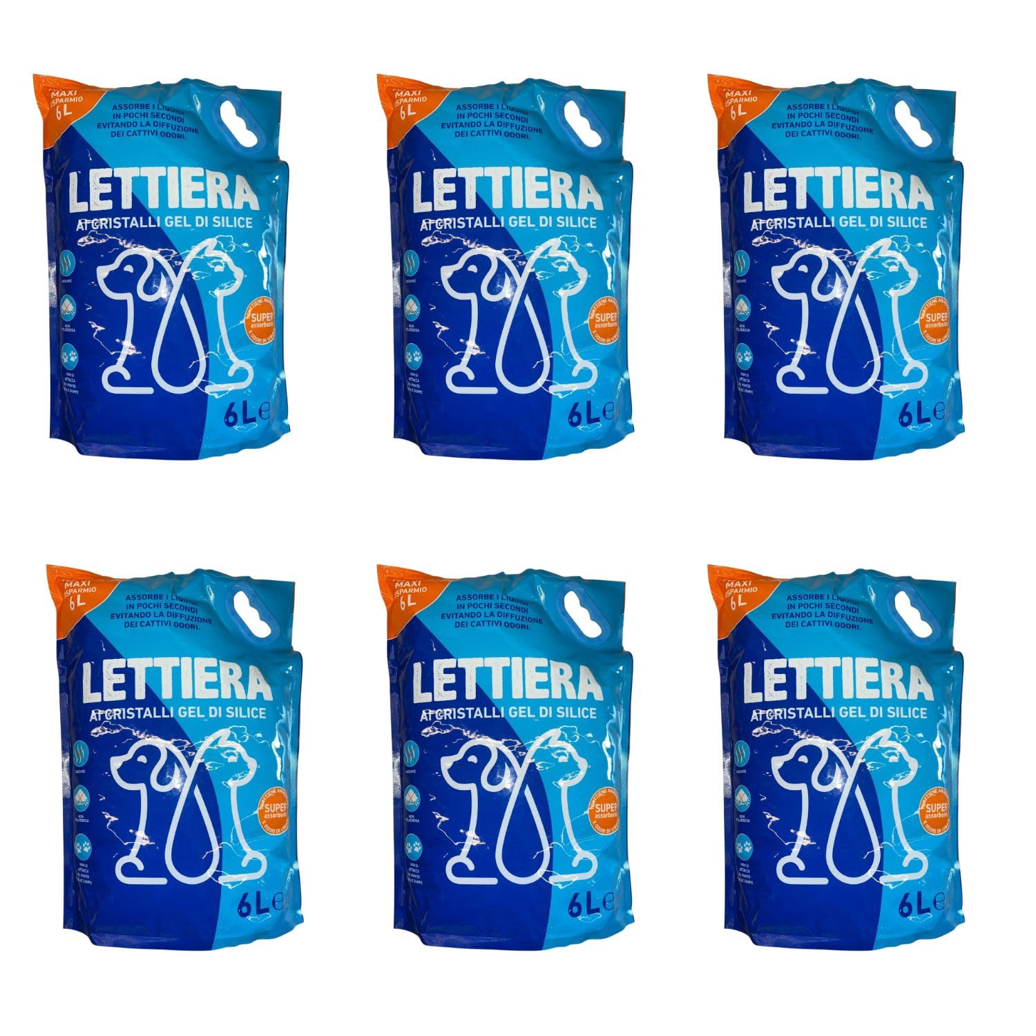 Lettiera Per Gatti In Silicio Gel Diamantato, Confezione Risparmio Maxi Formato 6L x 6 Pack, Lettiera Gatto, Lettiera Per Cani, Lettiera Silicio, Antiodore Di Lunga Durata (36 Litri)