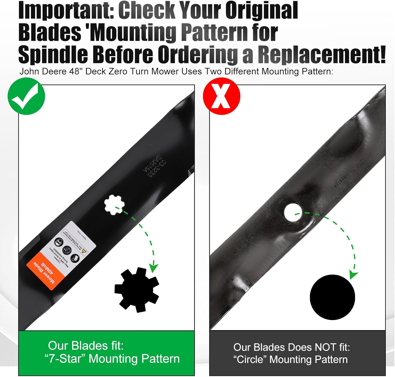 Grasscool GY20852 Mulching Blades with 7 Star Mounting Pattern for John D-eere 48 inch Deck Mower E140 D140 D160 E160 E170 E150 LA145 LA140 48" Zero Turn Lawn Tractor Replace GX21784