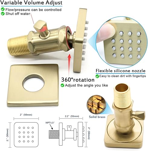 Miniatura 8 de Backnets Sistema de ducha negro mate de montaje en techo de 16 pulgadas con rociadores de cuerpo encendidoapagado de alta presión, sistema de grifo