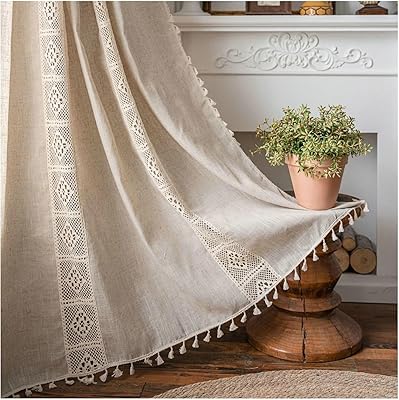 Gualiy Window Sheer Curtains, Living Room Curtains 2 Panel Sets Crochet Hollow Pattern with Tassels Room Darkening Curtains 59 inches Wide Beige Thermal Insulated Blackout Curtains 71 inches Long