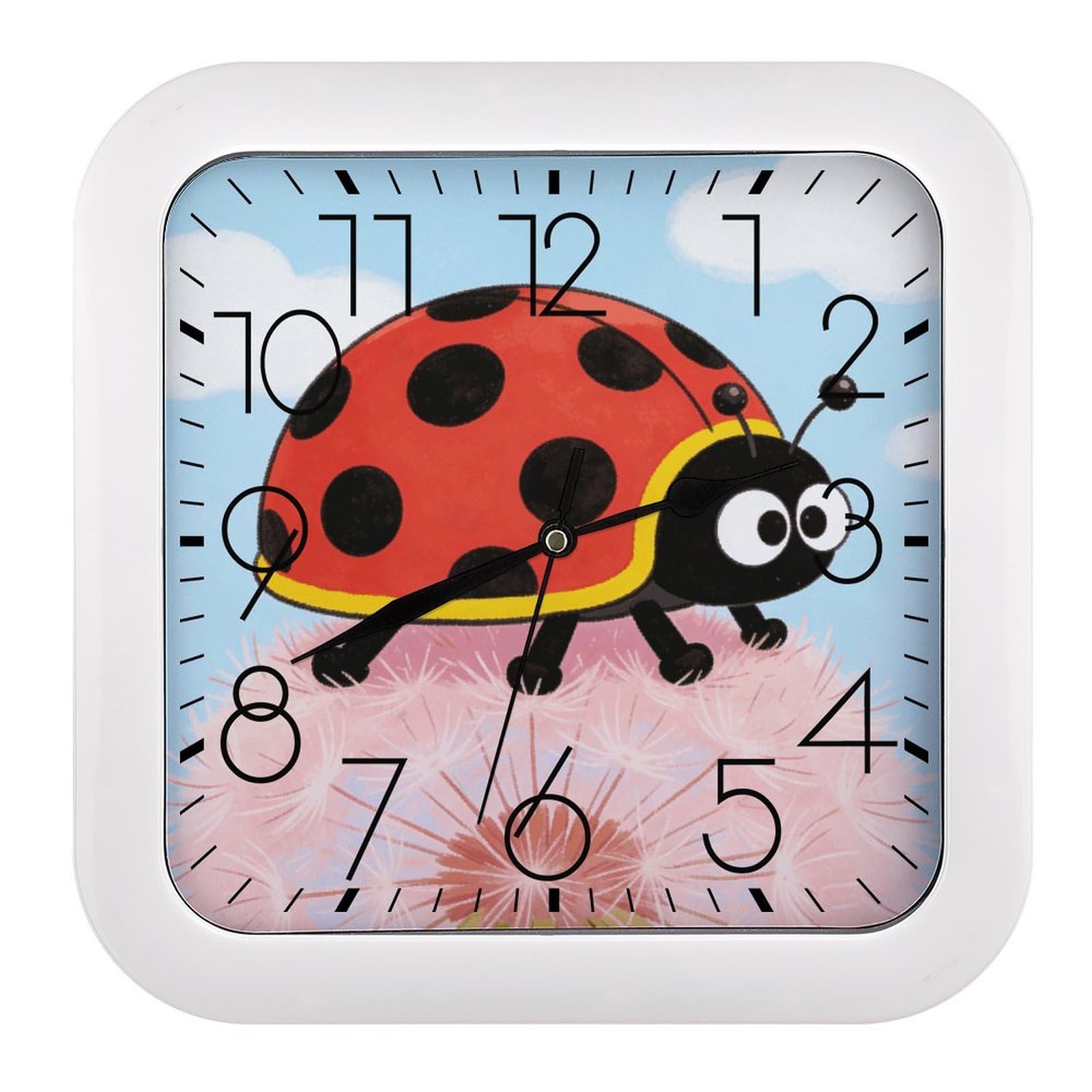 LZQPOEAS Ladybug Square Wall Clock, 10.2 Inch Battery Operated Silent Non-Ticking Wall Clock, Square Analog Decorative Clock for Home Wall Art, Living Room, Bedroom, and Office
