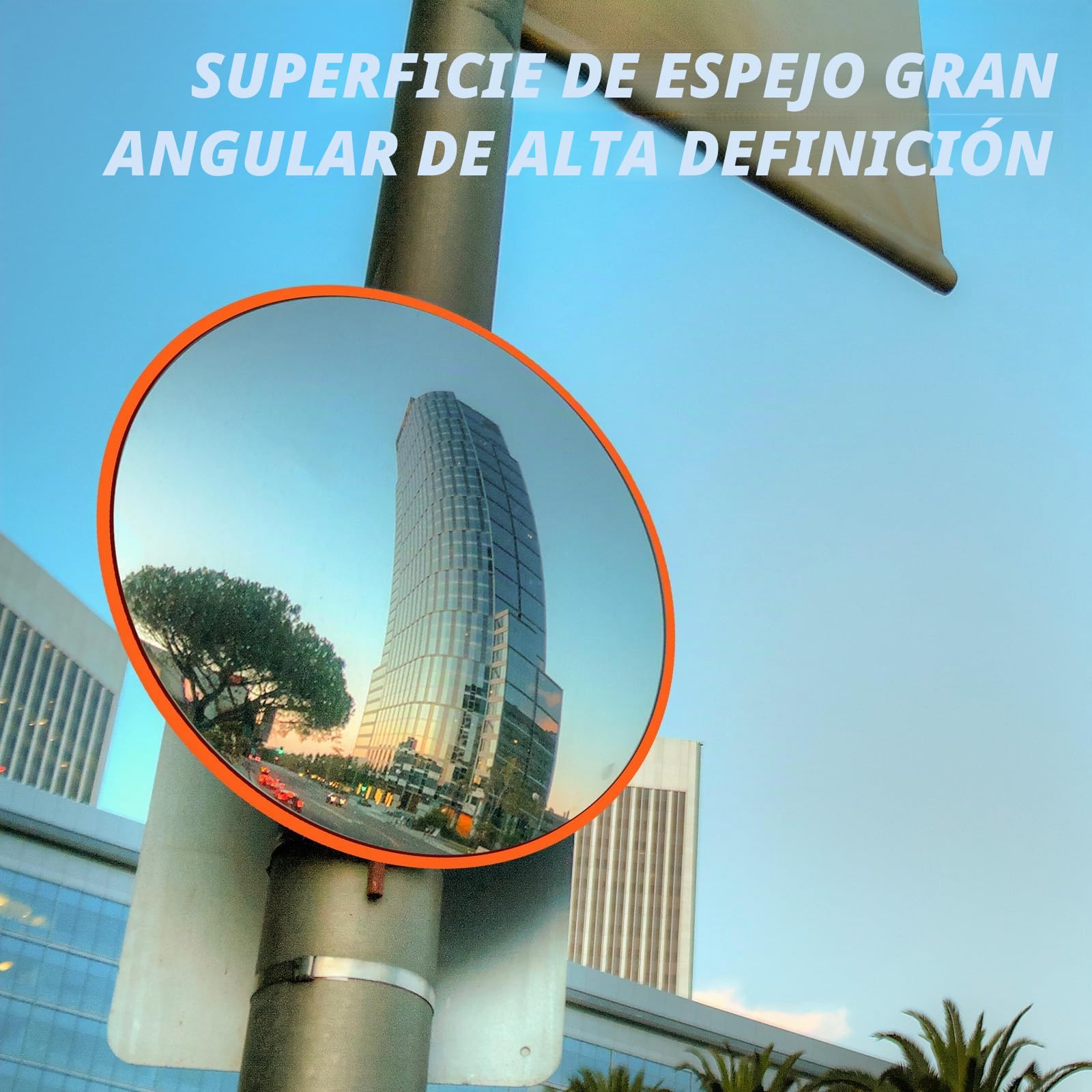 Espejo de tráfico convexo de 60 cm para garaje, entrada o parque, espejo de tráfico exterior con visión gran angular (soporte para interiores y exteriores)