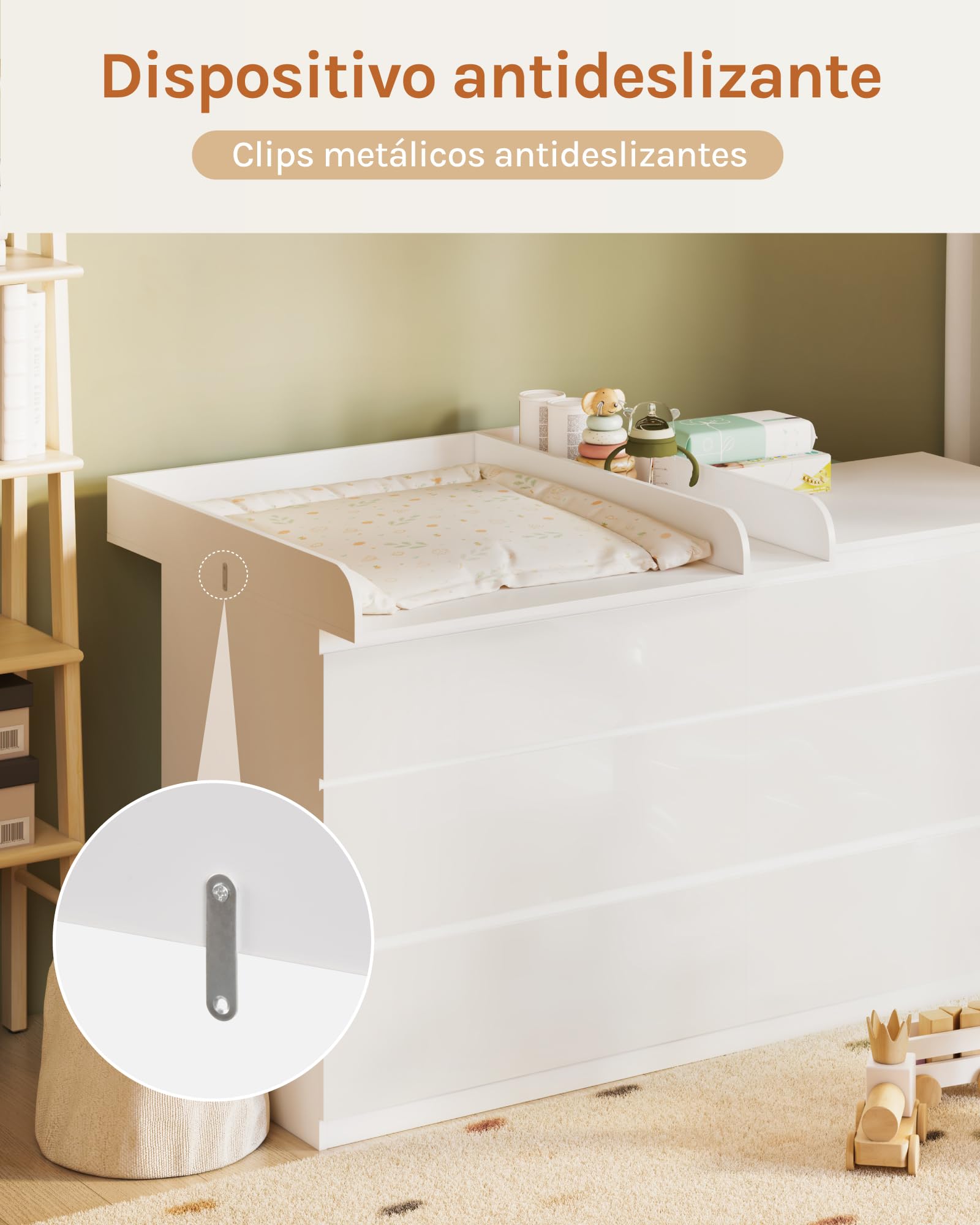 WOLTU Cambiador para Bebé, Accesorio para Cómoda, Cambiador de Paneles, Adaptable a Aparador o Cómoda, Blanco, 80x74,5x8,5 cm