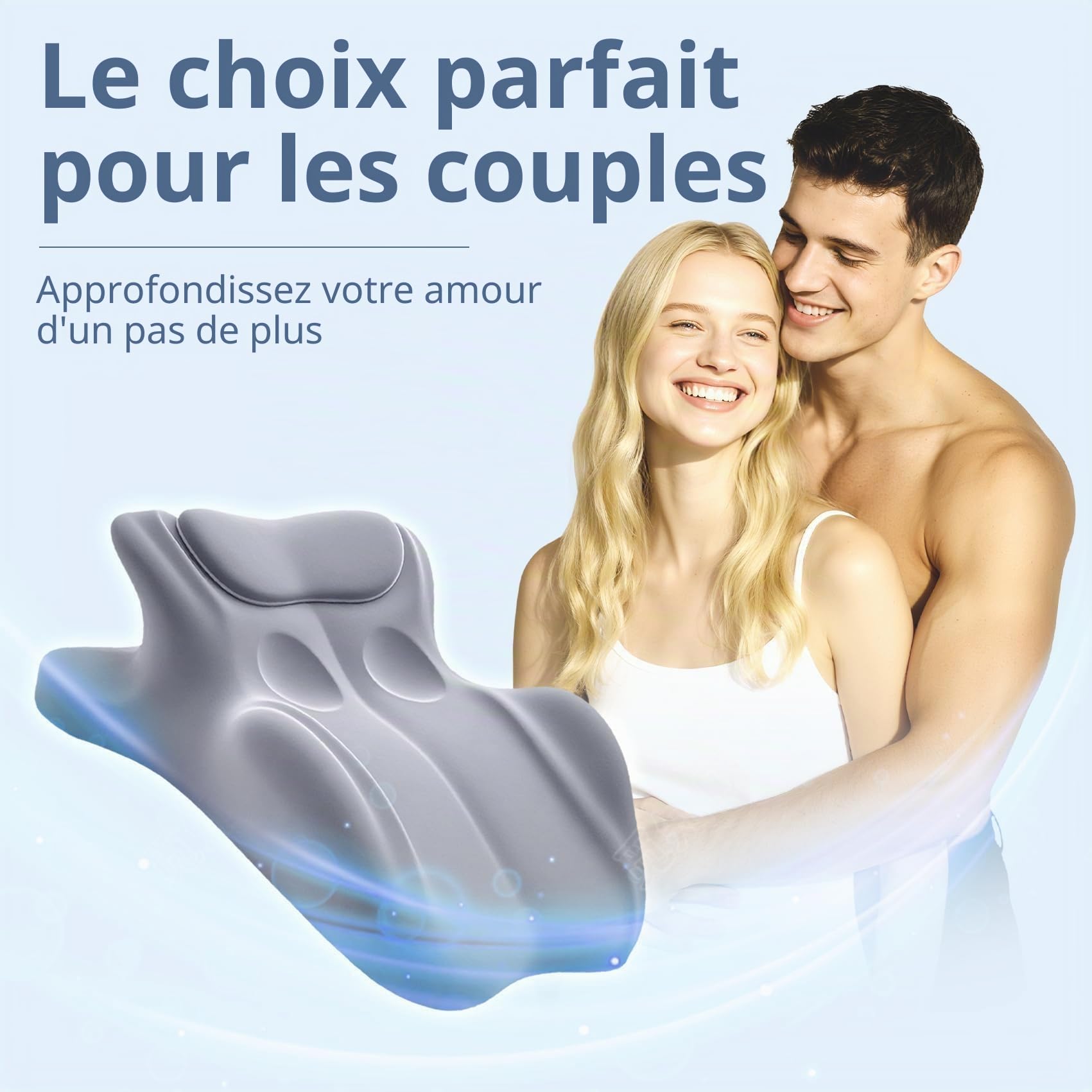 Générique Oreiller Ergonomique Couple à Mémoire de Forme 27°, Coussin Multi-Positions avec Soutien du Dos, Soulage la Pression, Cou et Jambes, Oreiller Intime avec Housse Amovible Lavable (Bleu)