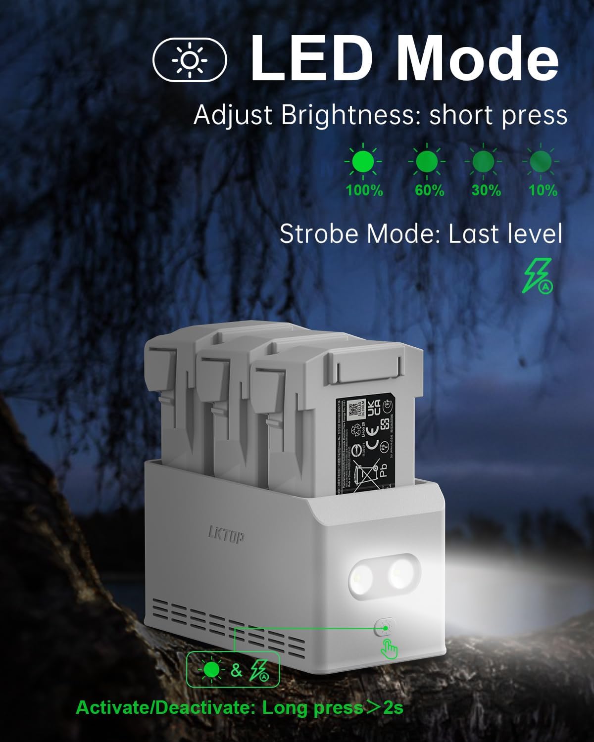 LKTOP Mini 4 Pro/3 Pro/3 Charing Hub Kit, Replacement DJI Mini 4/3 Series Fast Battery Charger, 30W USB-C Charger for DJI Drone Accessories, Storage LED Lights Alarm Mode (Charge 1 Battery: 58 min)