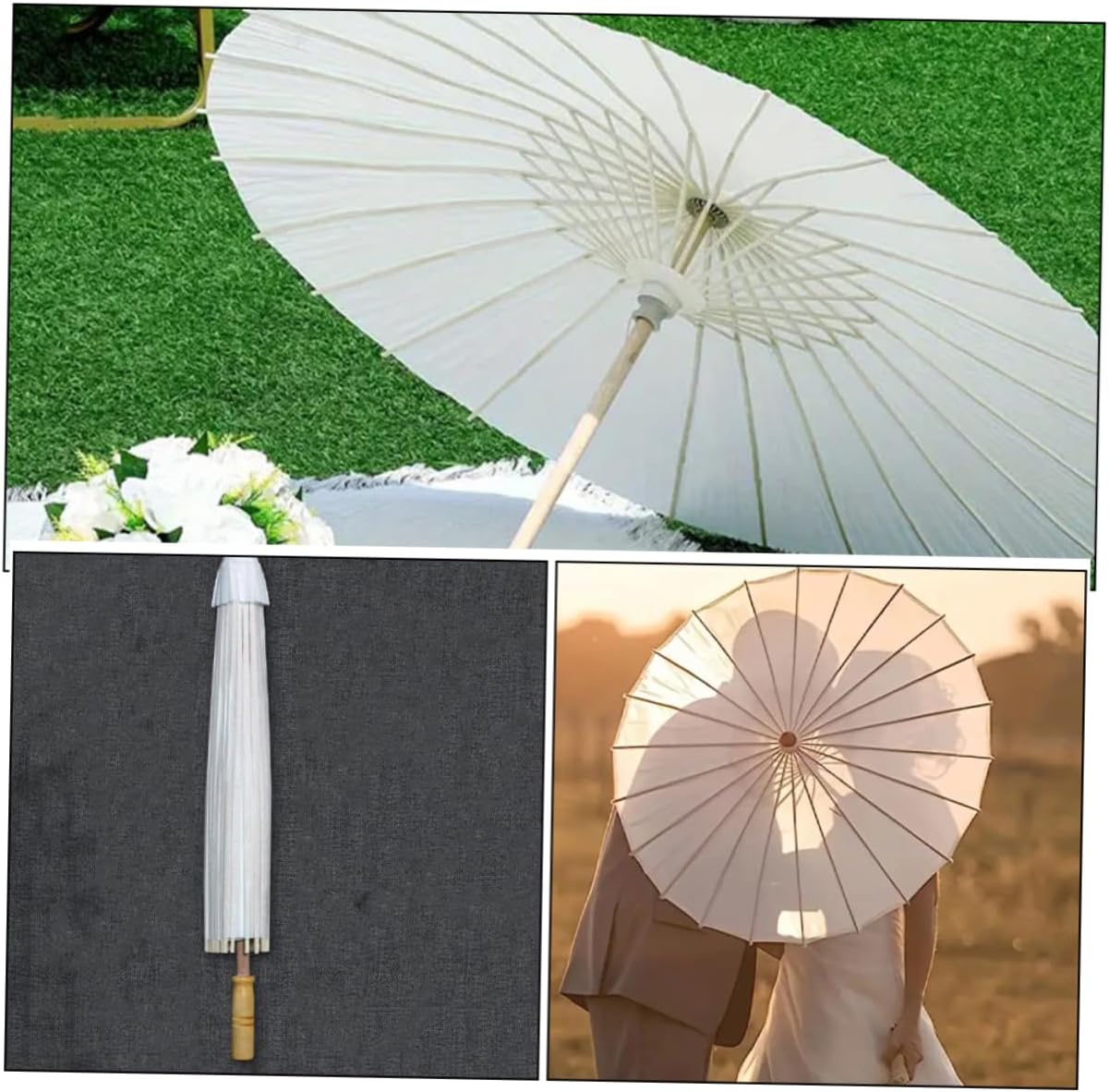 OUNONA Decorative White Paper Parasol Umbrella for Weddings Parties Outdoor Events Elegant Diameter Bridal Shade Lightweight and Portable Lawn Decoration