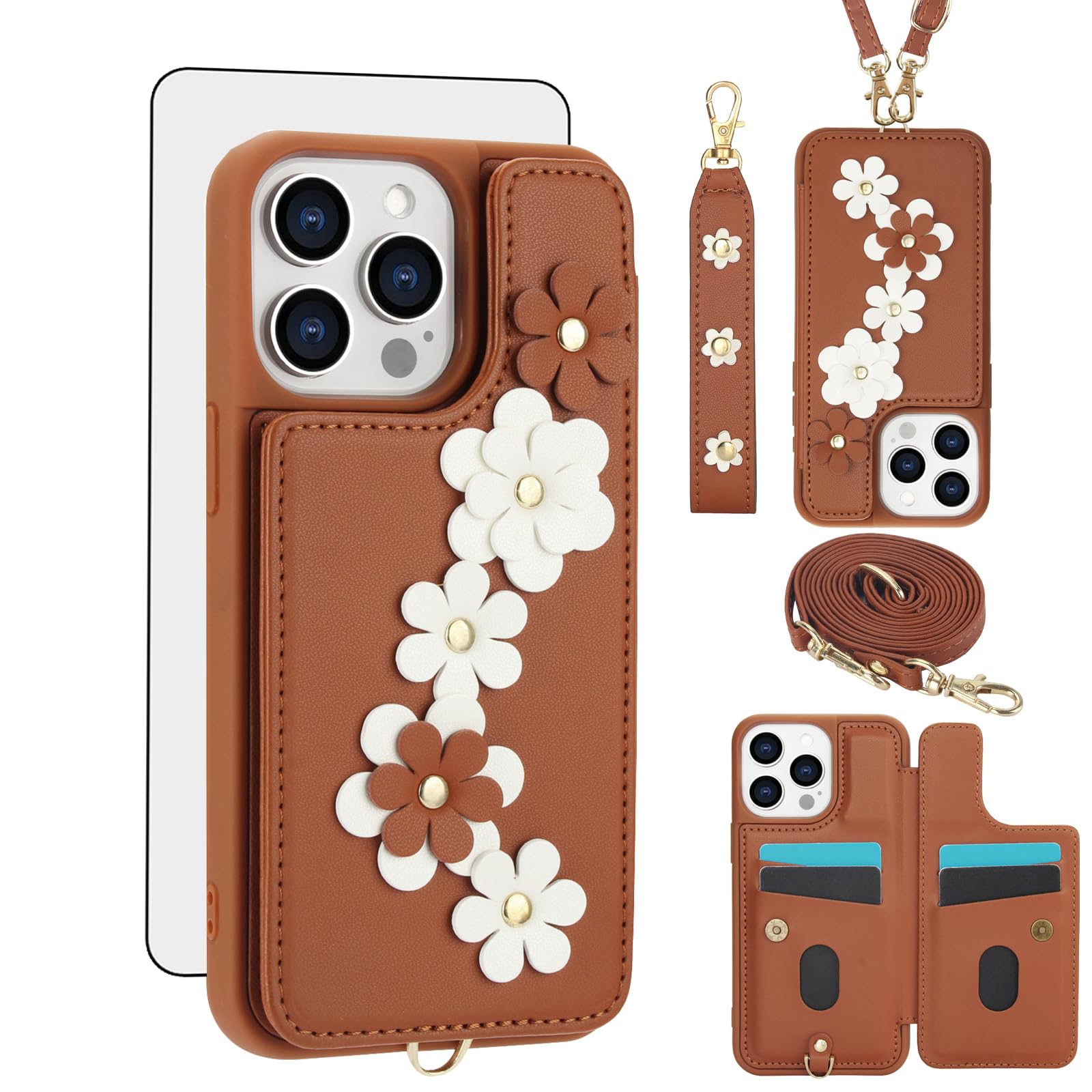 Asuwish Funda para teléfono IP 16 pro max SY001HD US funda marrón