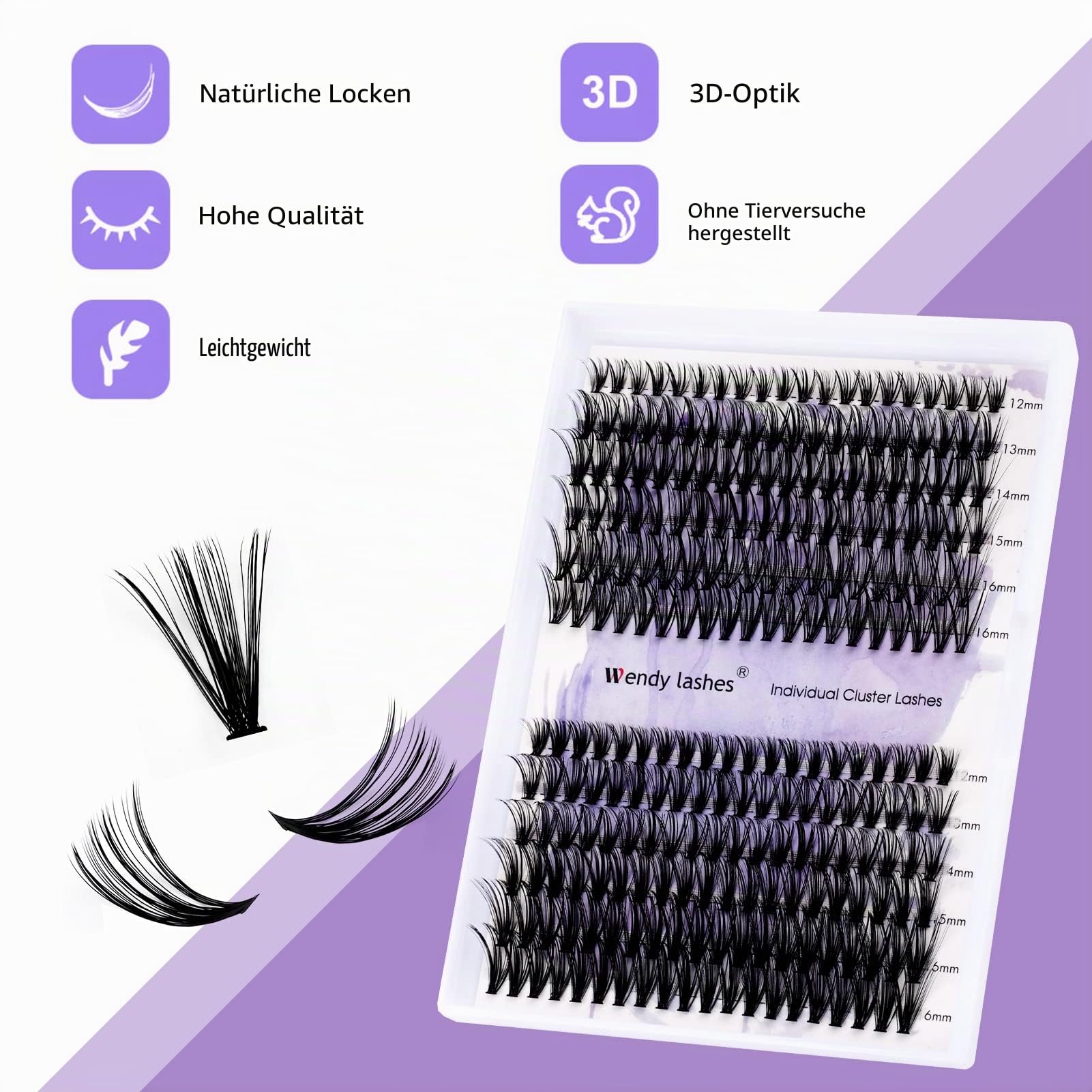 WENDY LASHES Wimpern Extensions D Curl Natürliche Cluster Lashes YM15 | Wiederverwendbare Wimpernverlängerung Wimpern Einzeln Zu Hause, DIY Wimpernverlängerungen Für Anfänger(10-18mm)