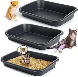Caixa de areia grande para gatos com 3 peças, caixa de areia para gatos idosos com entrada baixa, caixa de areia aberta para animais de estimação, bandeja para gatos grandes e mais velhos, gatinhos