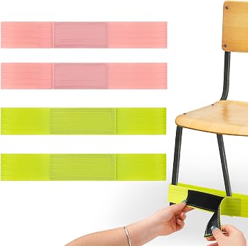 4PCS Silicone Chair Bands, Flexible Feet Bands for Chairs & Desk, Non-Slip Fidget Bands for Focus, Posture Support & Self-Regulation Green/Pink