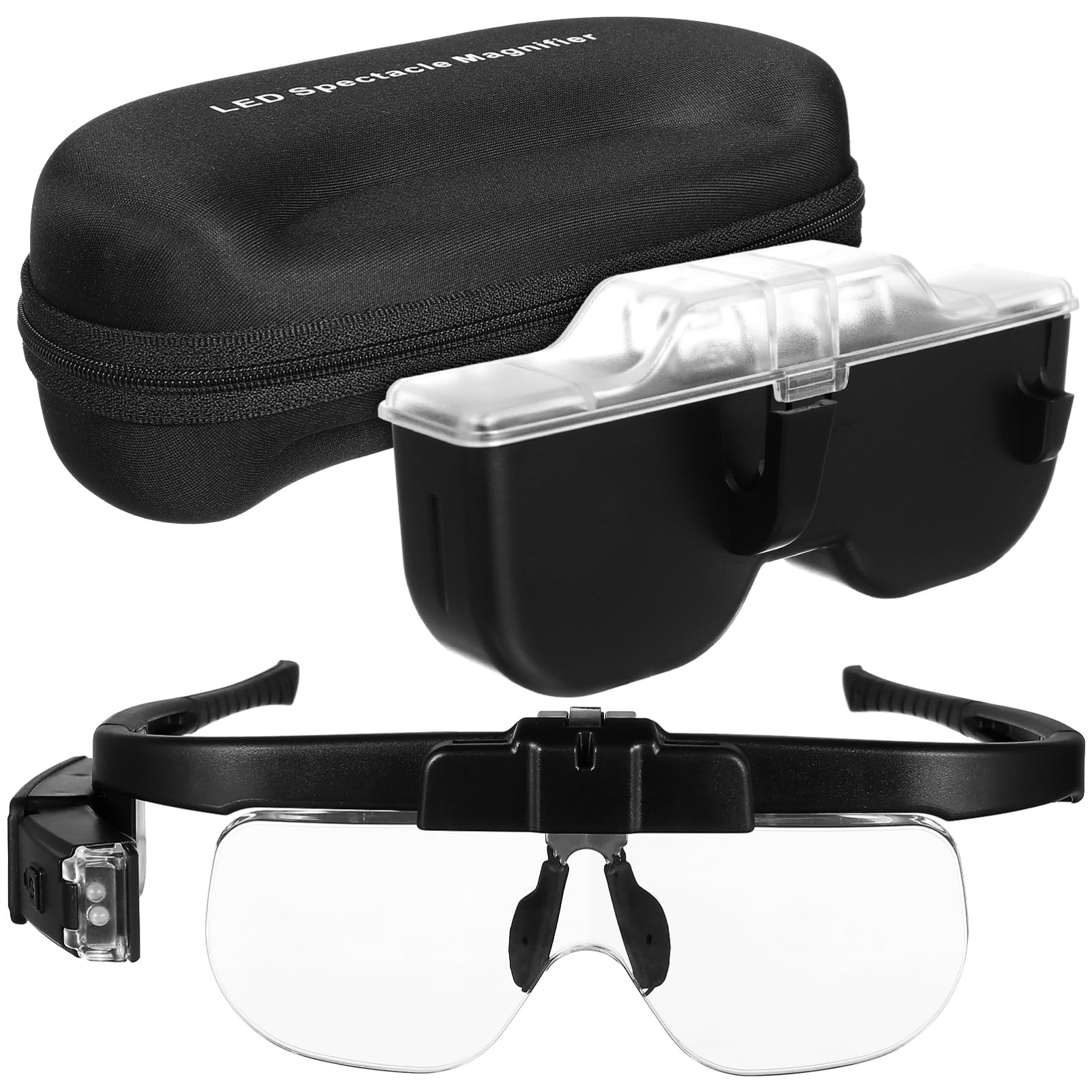 Lupa con Luz Led para Lectura Manos Libres, Gafas Aumentadas Recargables USB, Iluminación Brillante para Reparación y Lectura Personas Mayores