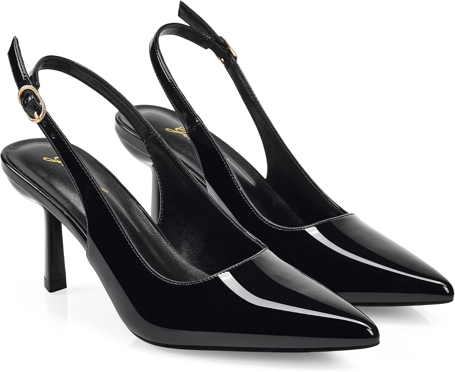 GENSHUO Kitten Heel Slingback Pumps, Women's Closed Pointed Toe 3 Inch High Shoes with Buckle Strap, Dressy for Work Office Wedding Party Occasions