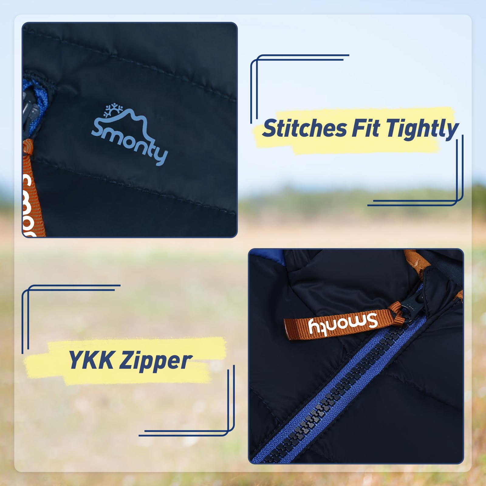 SMONTY Veste à matelassure pour enfants – Veste légère et résistante à l'eau pour garçons et filles avec joints soldés – Parfaite pour le printemps, l'automne, le camping, la randonnée et les voyages
