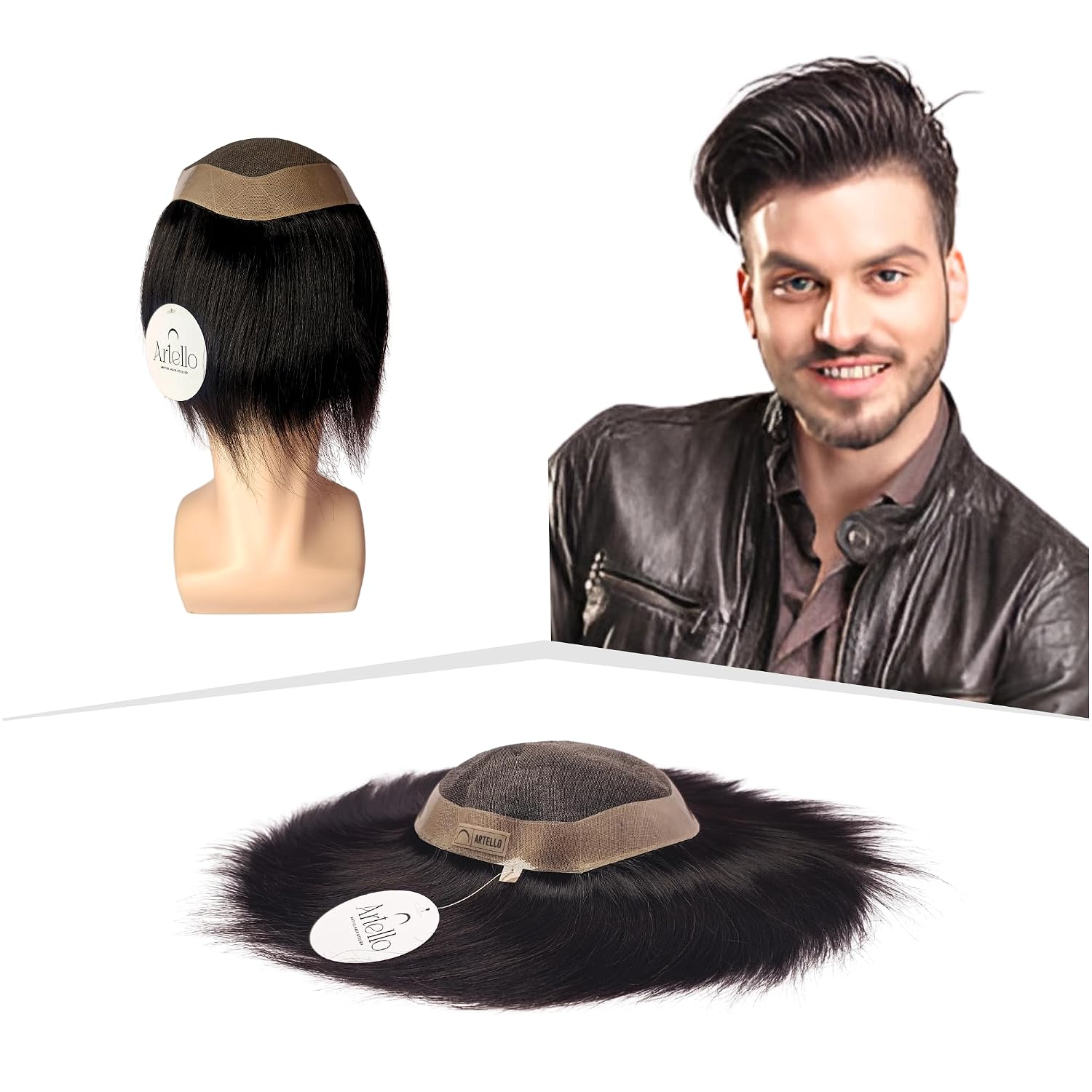 Artello® LOS ANGELES Smart Hair Patch for Men, Smooth Hair Wig in 100% Natural Human Hair, Breathable Mono Lace for Net Ve...