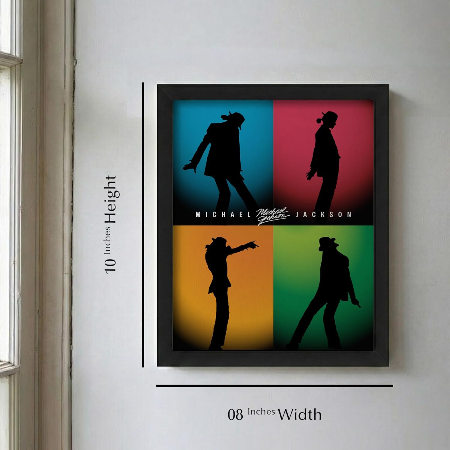 Silhouette Wall Art Print - Iconic King of Pop Wall Art Decor, Perfect for Home, Offices, Bedroom, Living Room, & Music Room Decor (Black Framed, 8 x 10 inches)