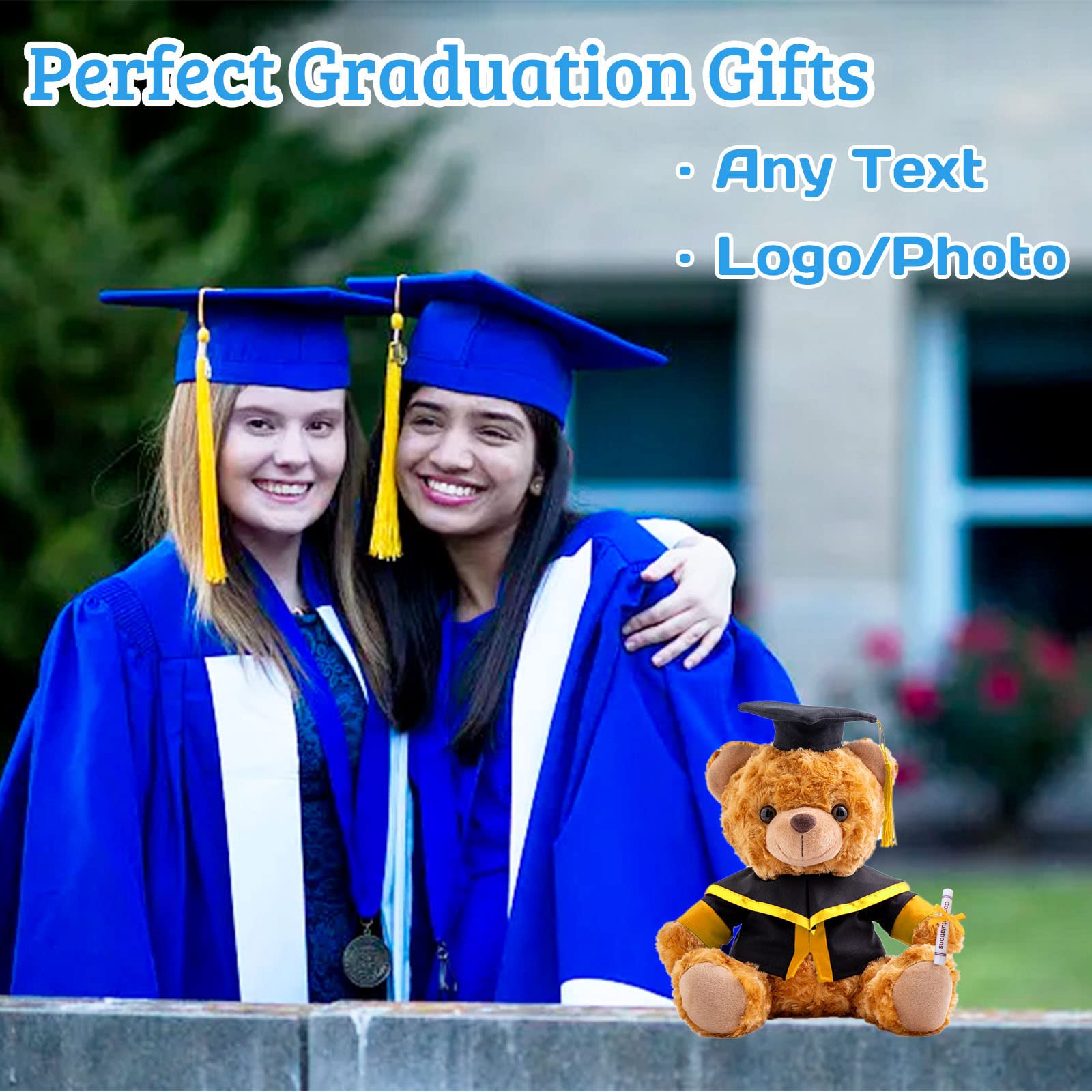 Personalized Graduation Teddy Bear - Custom Text/Photo, 8 Inch With Cap & Diploma, Graduation Gift For Her Or Him - View #11