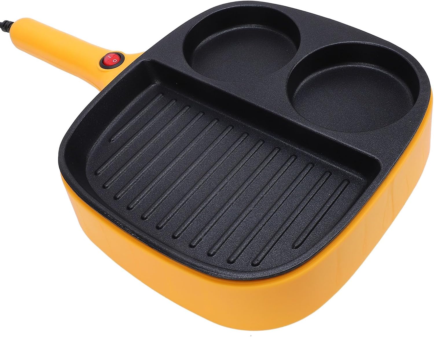 Ymiko Nonstick Divided Grill Pan with Handle, 3 Sectioned Frying Pan Skillet for Tamagoyaki, Pancakes, Salmon, Practical and Convenient Cooking (US Plug 110V)
