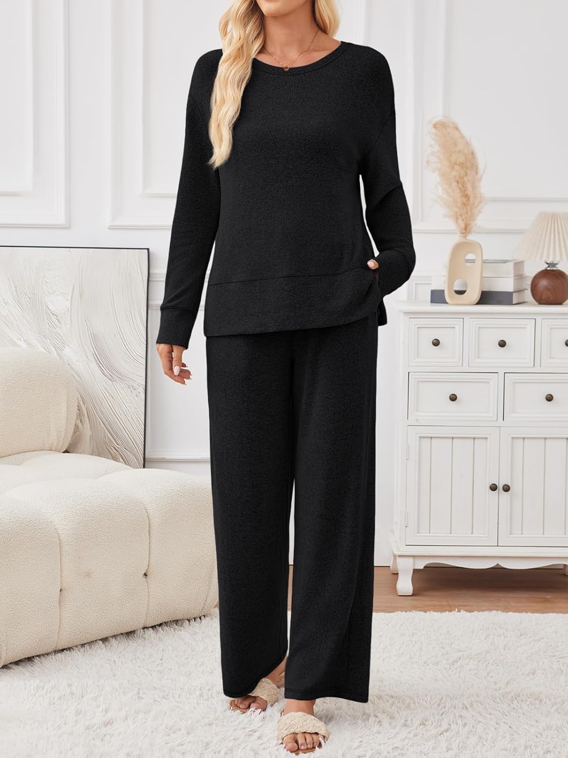 LILLUSORY 2 Piece Lounge Sets Matching Fall Outfits Pajamas Casual Travel 2026 Sweatsuits Wide Leg Clothes Fashion Tracksuits - Image 3