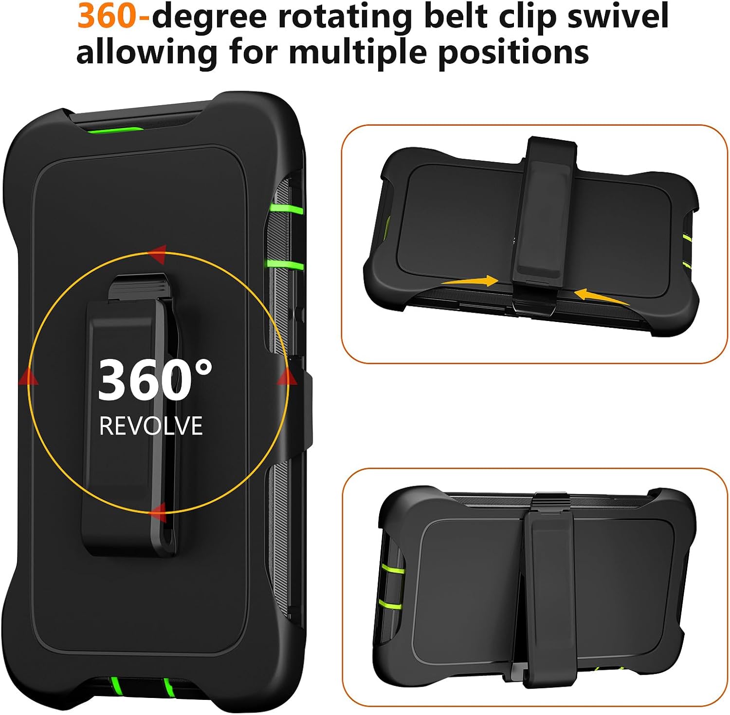 for iPhone 14 Pro Max Case 6.7" Belt-Clip Kickstand Holster with 2 Screen Protector + 2 Camera Lens Protector,Full Body Heavy Duty Military Grade Drop Protection Cover (Black Green+Clip)