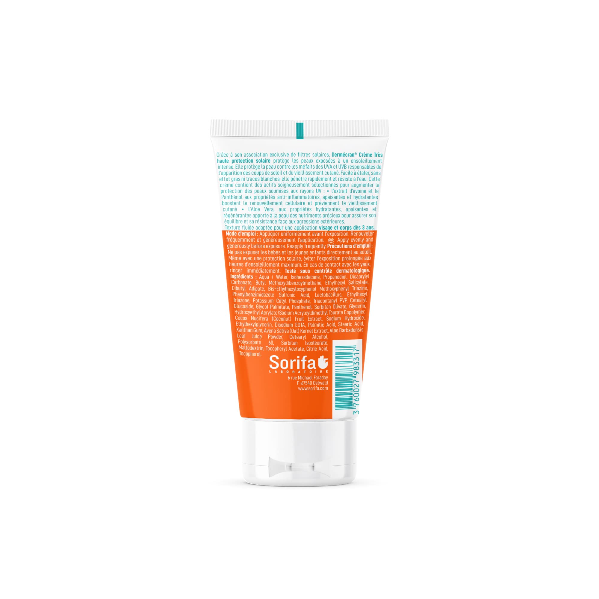 Lote de 12 - Dermecran - Protector solar SPF50+ - Cara y cuerpo - Fórmula vegana & Ocean Friendly - Resistente al agua - Para toda la familia a partir de 3 años - Tubo de 50 ml