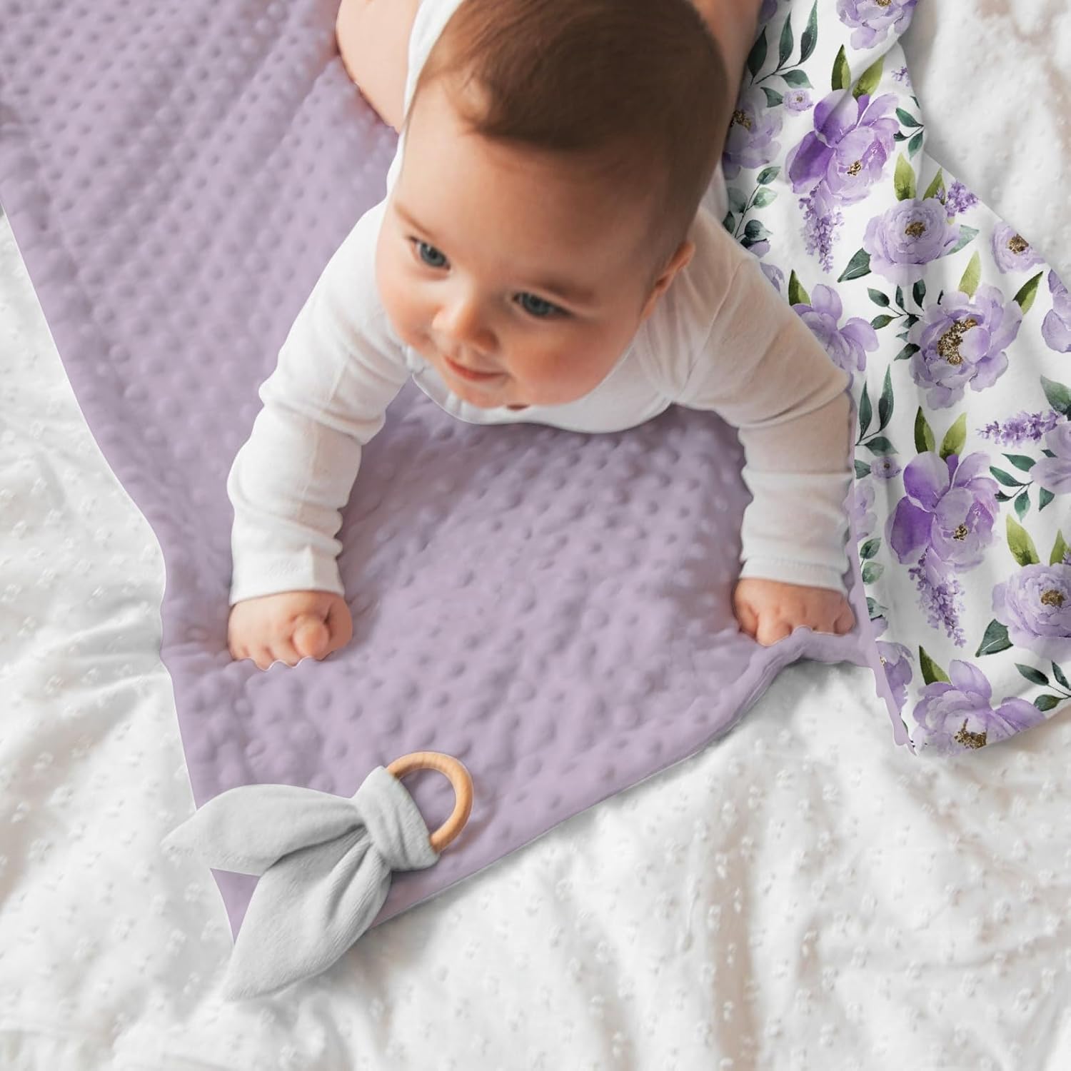 Baby Blankets for Girls 30" x 40" Shower Gift, Soft Double Layer Minky Blanket with Dotted Fleece Back, Nursery Bed Receiving Quilt for Newborn Infant Toddler Purple Peony Floral Theme - Image 4