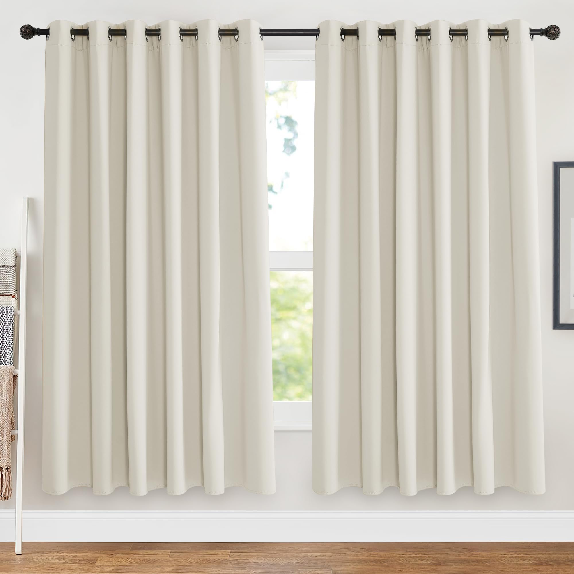 PONY DANCE Thermal Insulated Curtains Bedroom Energy Saving Privacy Protection Curtain with Eyelets Extra Wide Drapes for Living Room and Bedroom, Set of 2 for Hotel, Beige, 90 x 72 Inch