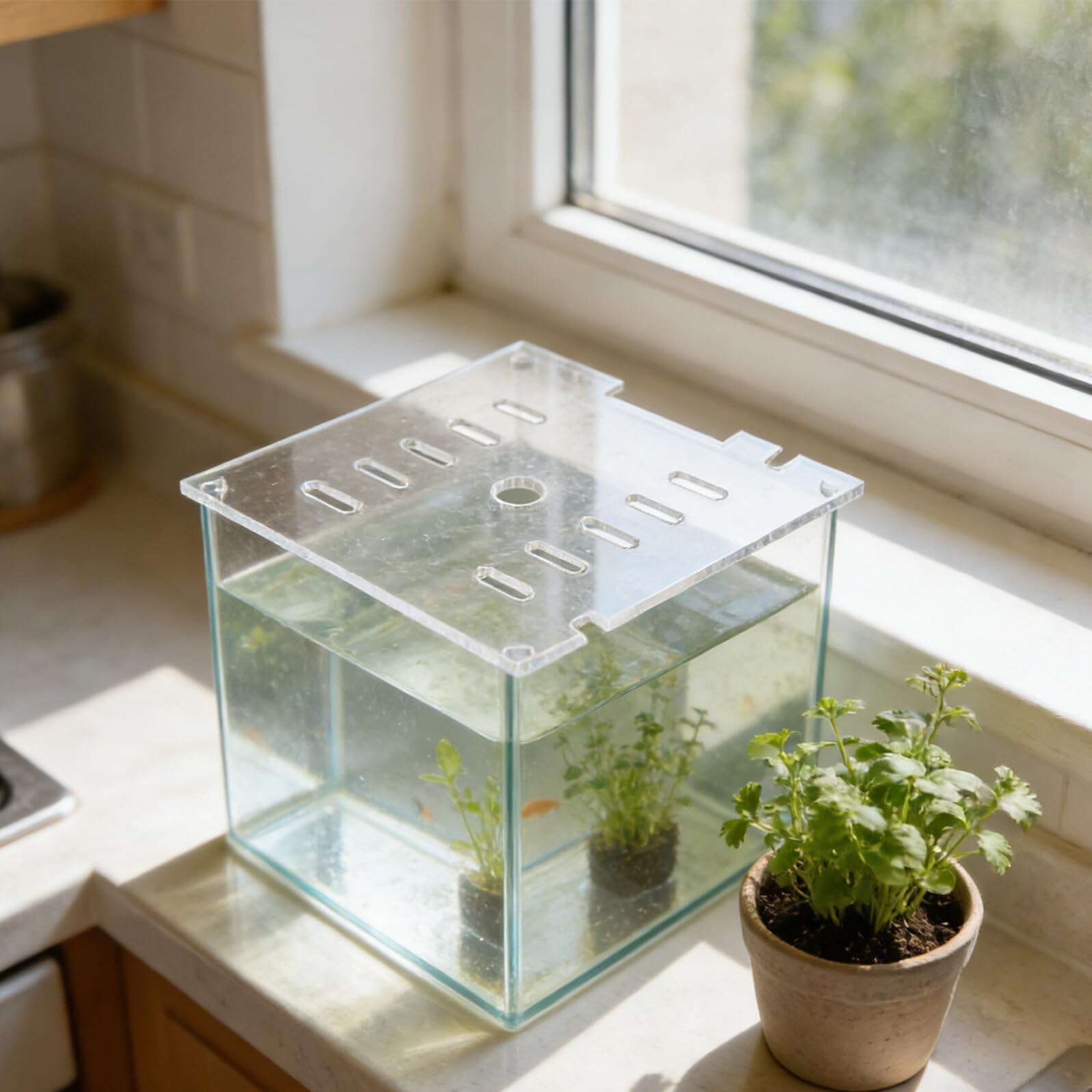 ARTIBETTER Couvercle en Acrylique Transparent 20x20 Cm pour Aquarium, Couvercle de Protection Anti-Saut Carré avec Grille, Accessoire pour Poissons, Crevettes et Tortues Aquatiques