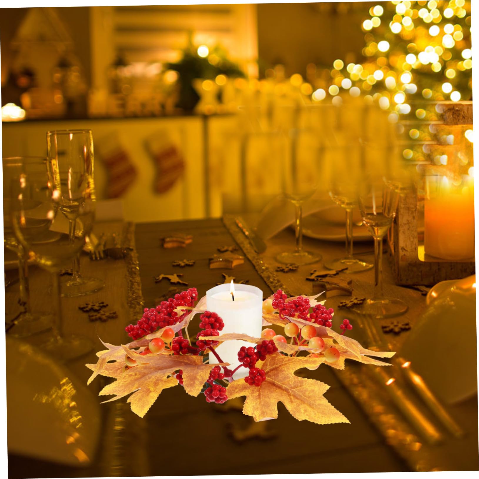 Levemolo Decorative Artificial Maple Leaves Candle Wreath for Thanksgiving Day Table Decor Lightweight Fall Decoration Multi-Functional Autumn Centerpiece for Home and Festive Celebrations