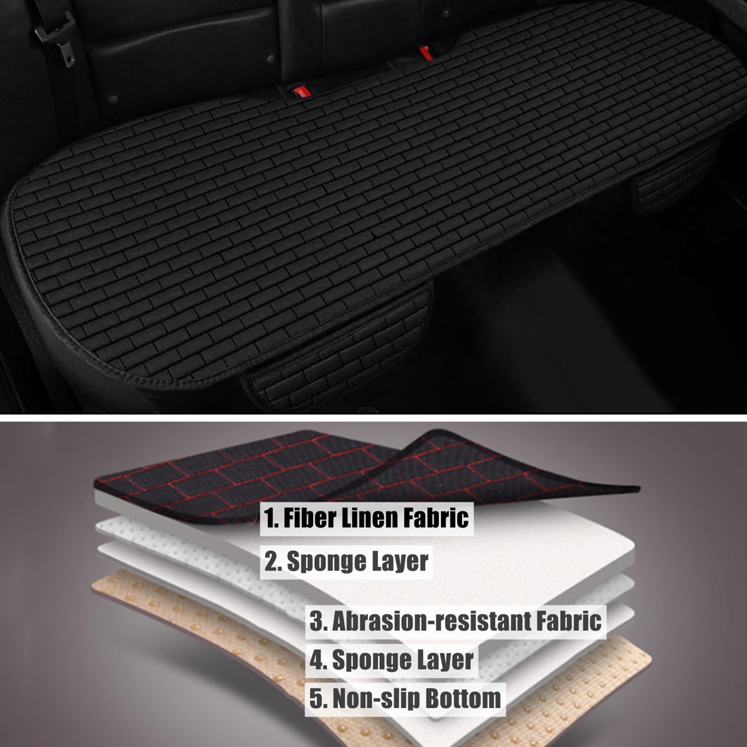 Coprisedili Posteriori Auto Coprisedili Auto Universali Protezione Sedili Universale Morbido Traspirante Cuscini Sedile Posteriore Dell'auto Cuscino Auto Antiscivolo Coprisedili Auto, Nero, 133x50 cm