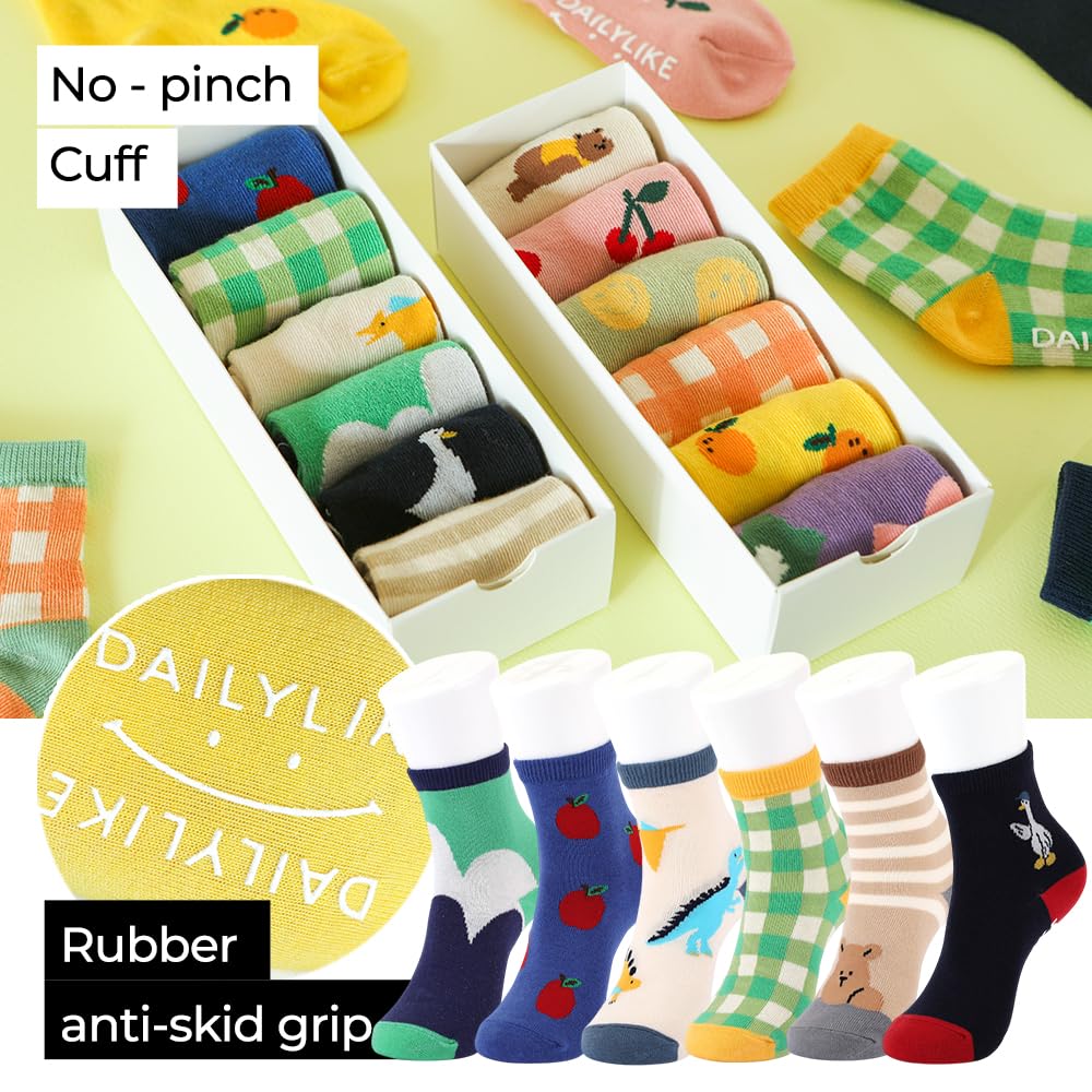 Dailylike Baby Boys Girls Non Slip Grip Ankle Socks with Anti Skid Grippers for Infants Toddlers Kids 6 Pairs