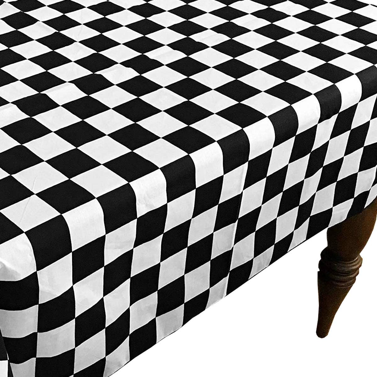 lovemyfabric Cotton Blend 2 Inch Black & White Checkerboard Print Tablecloth for Wedding/Bridal Shower, Birthdays, NASCAR Party Special Events (58"X120")